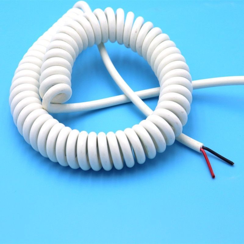 🍀🍀2芯/3芯白色彈力電線三相純白伸縮螺紋電線PU彈簧線2芯螺旋電纜