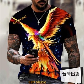 優選 歐美時尚春夏鳳凰鳥 3D 數碼印花短袖休閒青年男 T 卹