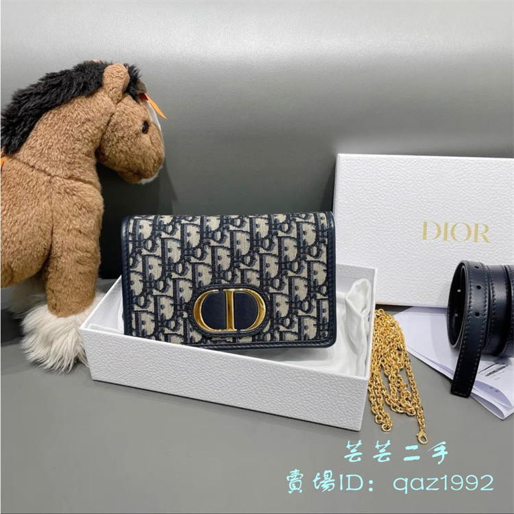 DIOR 迪奧 30 MONTAIGNE 蒙田 刺繡 老花牛仔藍 二合一 手拿包 單肩包 斜挎包