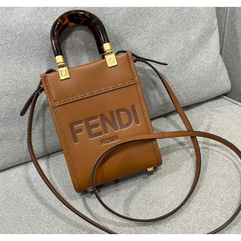正貨/二手 FENDI 芬迪 深棕色 SUNSHINE Mini 迷你 托特包 手機包 單肩包 斜背包 手提包