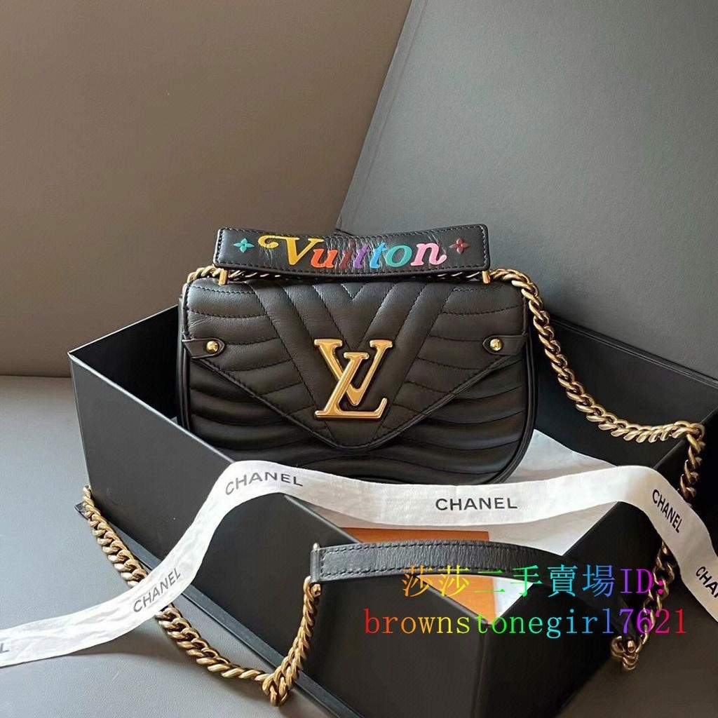 二手精品 LV 路易威登 NEW WAVE 小牛皮 鏈條包 單肩包 斜挎包 M63929 女款 黑色