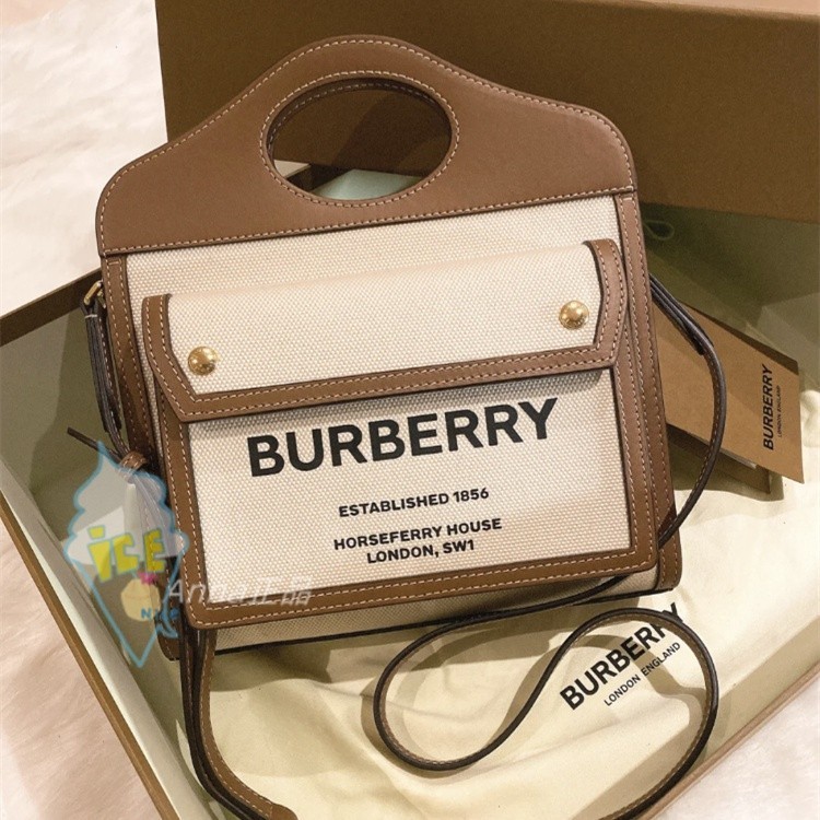 二手免運 Burberry 博柏利 Pocket 迷你 tote帆布包 郵差包 斜背包 單肩包 手提包