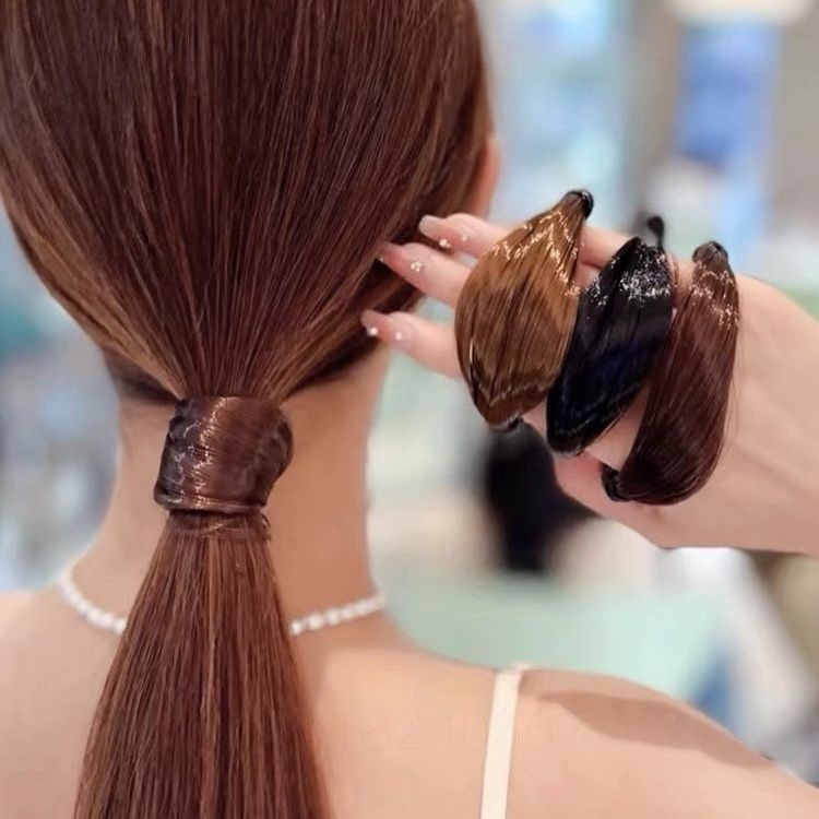 【低價下殺】韓版假髮髮圈簡約氣質馬尾頭繩2024年新款髮繩皮筋女紮頭顯髮量多