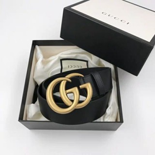 精品二手 Gucci 409417 金色雙G Logo小牛皮皮帶-1000(寬4cm)