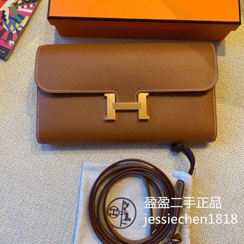 Hermes 愛馬仕Constance ToGo 棕色 epsom皮 玫瑰 金釦 銀扣 單肩包 長夾錢包