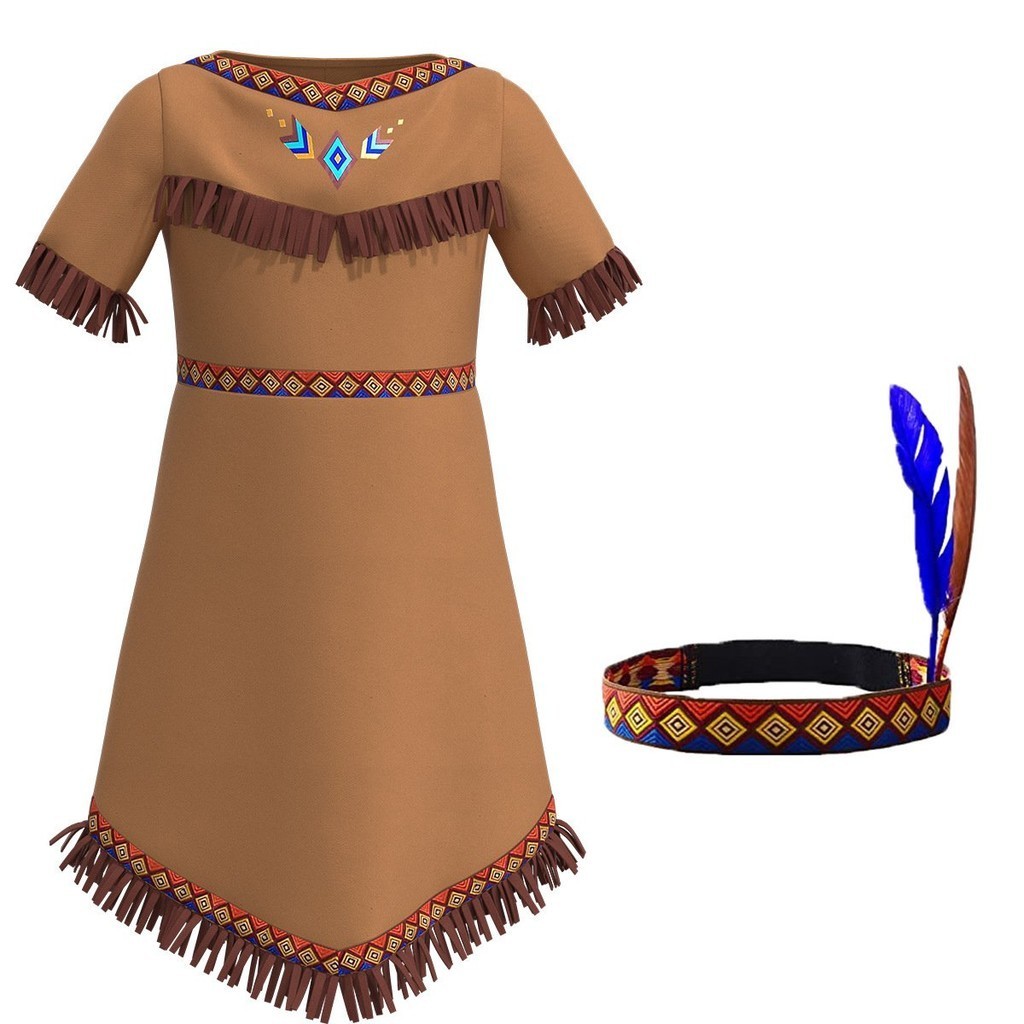 🔥免運🔥新款服裝 聖誕節服裝cos女孩美國原住民服裝兒童連衣裙套裝錶演服