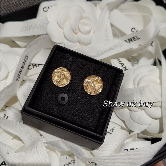 正品現貨 Chanel 香奈兒 新款 圓環金幣 水鑽 金色 耳釘 耳飾 耳環 針式耳環