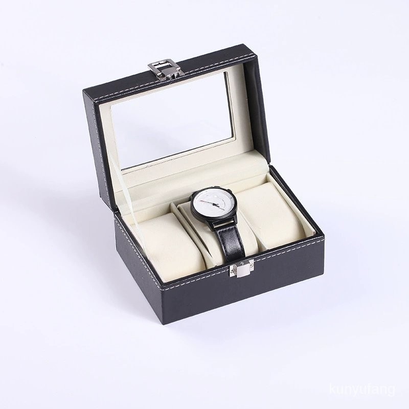 台灣熱賣傢用高檔3位帶蓋輕奢木質禮盒手錶盒收納盒精緻首飾盒包裝盒pu