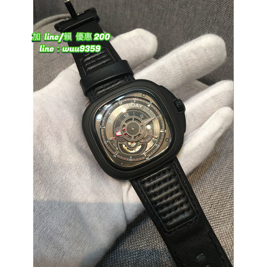 SevenFriday七個星期五 腕錶 牛皮錶帶 方形 男錶 機械錶 (手錶出貨前可拍視頻確認)