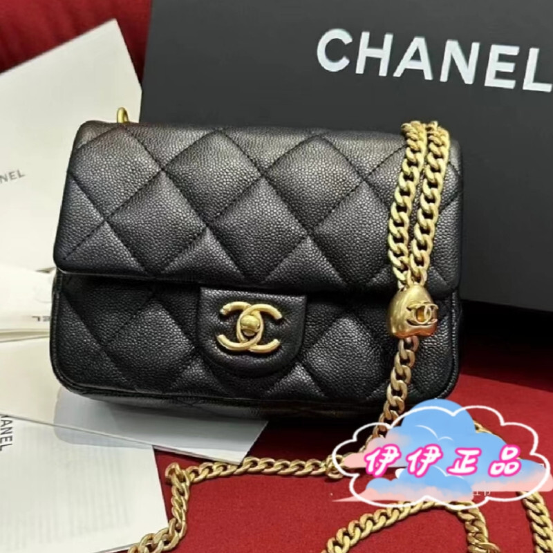 免運 CHANEL 香奈兒 23p新款 荔枝紋 愛心調節扣 翻蓋 方胖子 AS3829 鏈條包 mini包