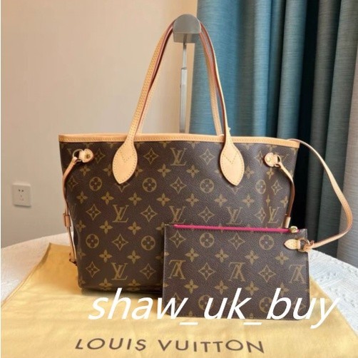 現貨Shaw 英國二手LV 路易威登 NEVERFULL 小號 老花托特包單肩包子母包玫紅色購物袋手提m41245