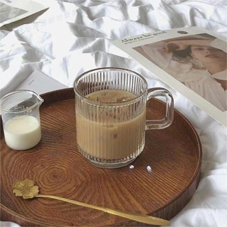 臻品免運☼ins風玻璃條紋杯 馬克杯 冰美式咖啡杯帶蓋勺帶把馬克杯早餐牛奶杯喝水杯子家用