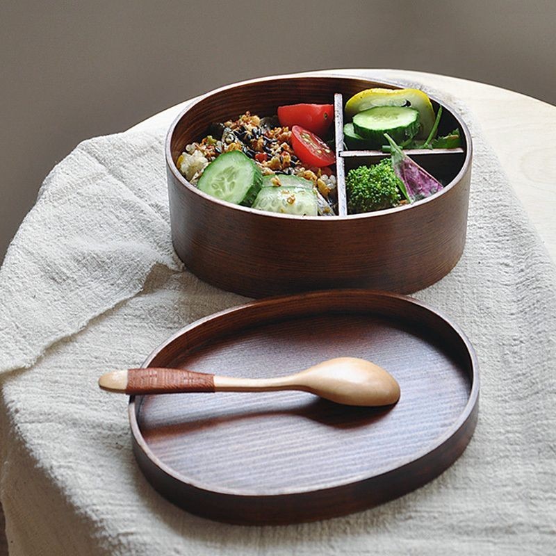 復古日式木質便當盒簡約實木飯盒分格午餐盒壽司盒便攜學生家用