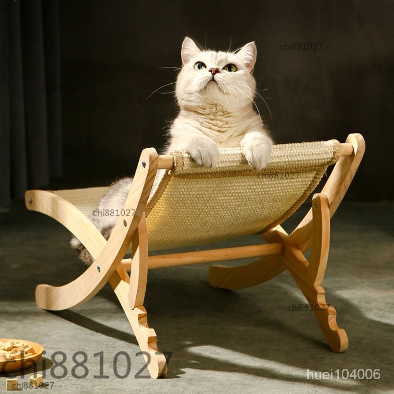 貓咪沙髮躺椅椅子劍麻耐抓可折疊貓抓闆實木貓床可調節貓床 QYC1