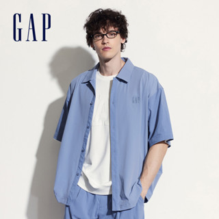 Gap 男裝 Logo翻領短袖襯衫-藍色(464288)