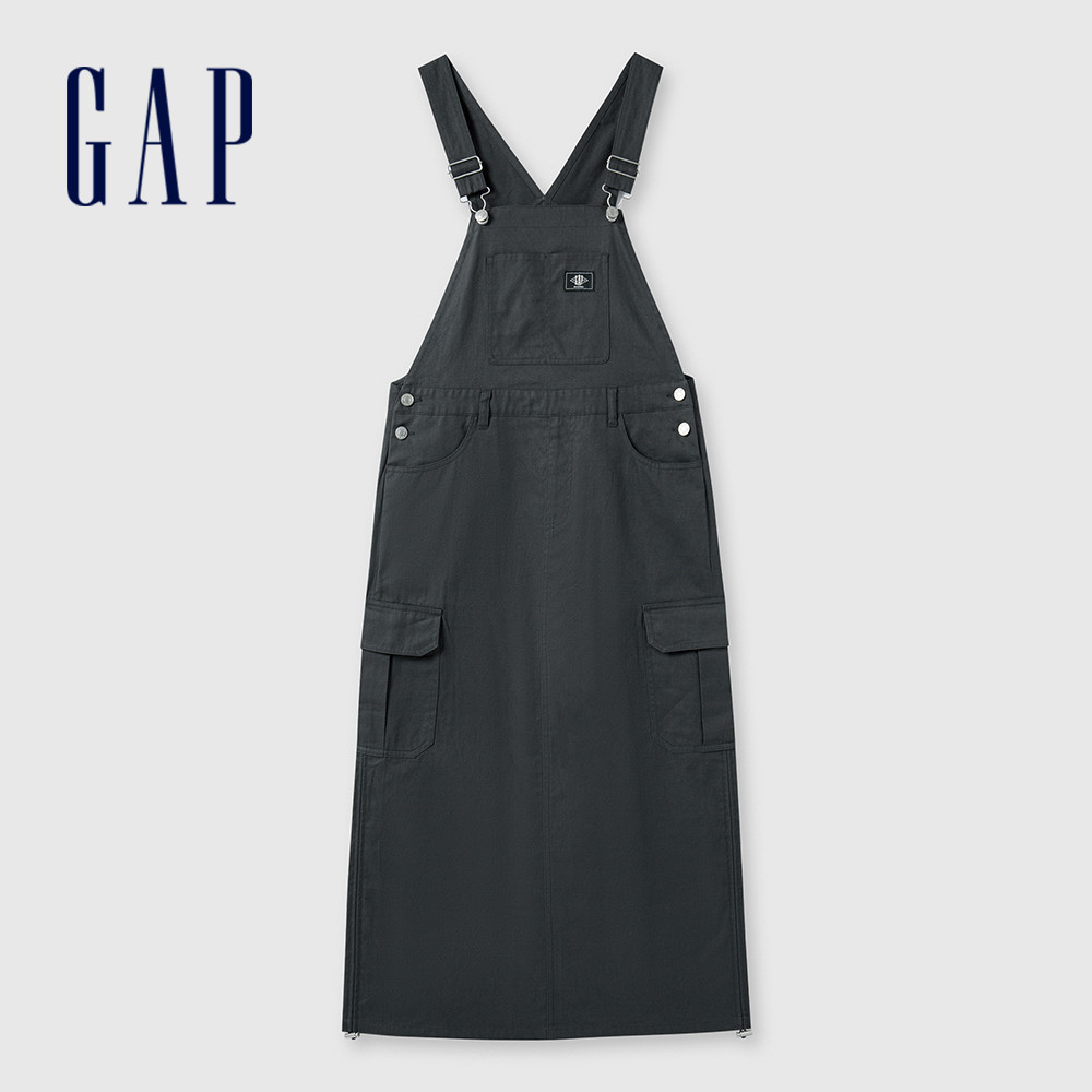 Gap 女裝 純棉工裝吊帶洋裝-黑色(498048)