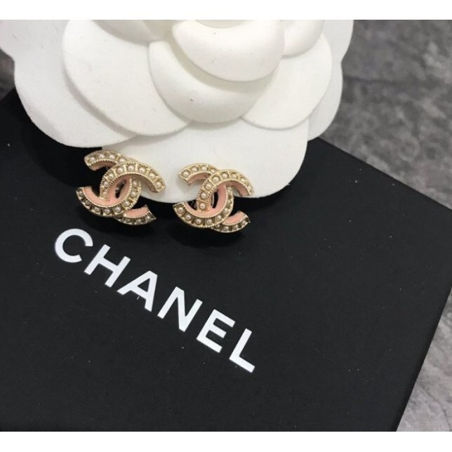 二手 Chanel香奈兒 黑/粉色珍珠夾式耳環 新款