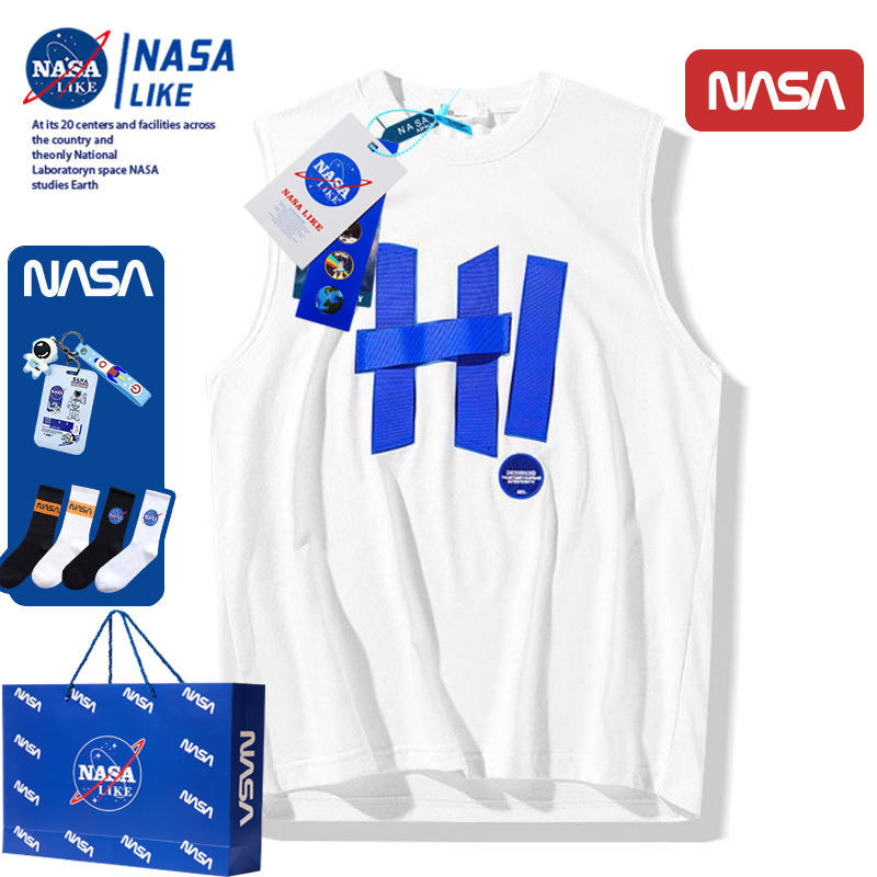 NASA官方聯名日系字母無袖背心男女夏季潮流休閑寬松運動坎肩T恤