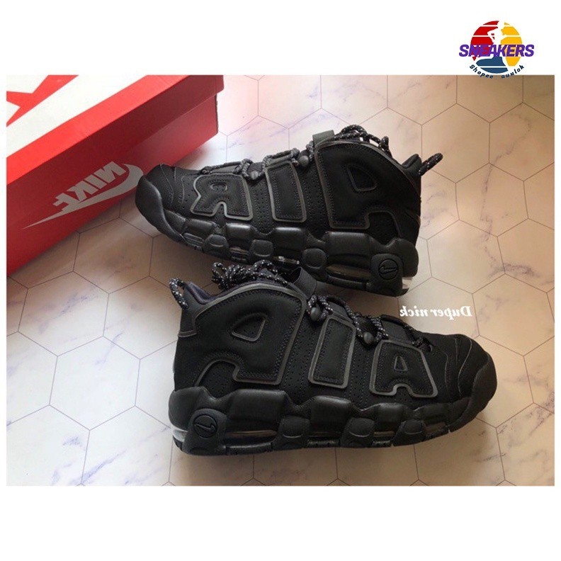 正版 Nike Air More Uptempo Black 全黑 反光 男段 休閒鞋