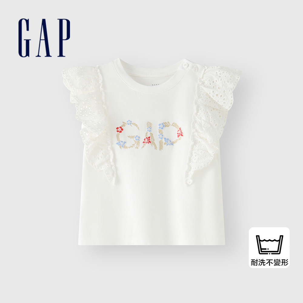 Gap 女幼童裝 Logo印花圓領短袖T恤-白色(466634)