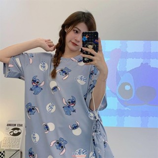 【新貨熱賣】送收納袋夏季睡裙女網紅爆款短袖睡衣大碼寬松卡通學生夏天史迪仔大碼睡裙加大睡衣大尺碼