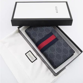 GUCCI PVC GG logo 藍紅藍 ㄇ型 拉鏈 長夾 灰黑色 408831 現貨