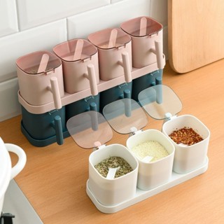 經濟實惠✧✧調料盒套裝家用組合鹽罐調味盒調料罐廚房用品小百貨帶勺收納盒
