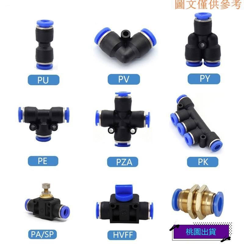 桃園現貨氣動接頭管接頭管空氣快速接頭推入軟管接頭 4mm 6mm 8mm 10mm 12mm 16mm PU PE