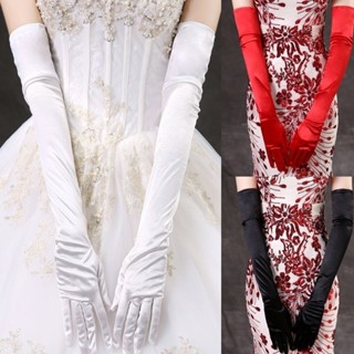 現+免運🚀禮服手套 結婚 婚紗手套 冬季禮服緞面超長款過肘素色紅白米黑色 彈力手套