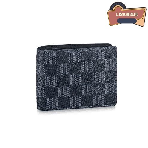 嚴選二手 Louis Vuitton LV N62239 Slender 藍黑棋盤格 對開8卡 短夾 男夾