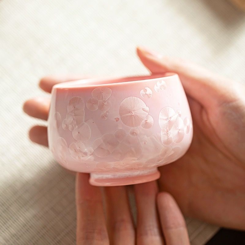結晶日式少女心窯變結晶釉茶杯櫻花粉主人杯個人單杯禮盒裝客廳家