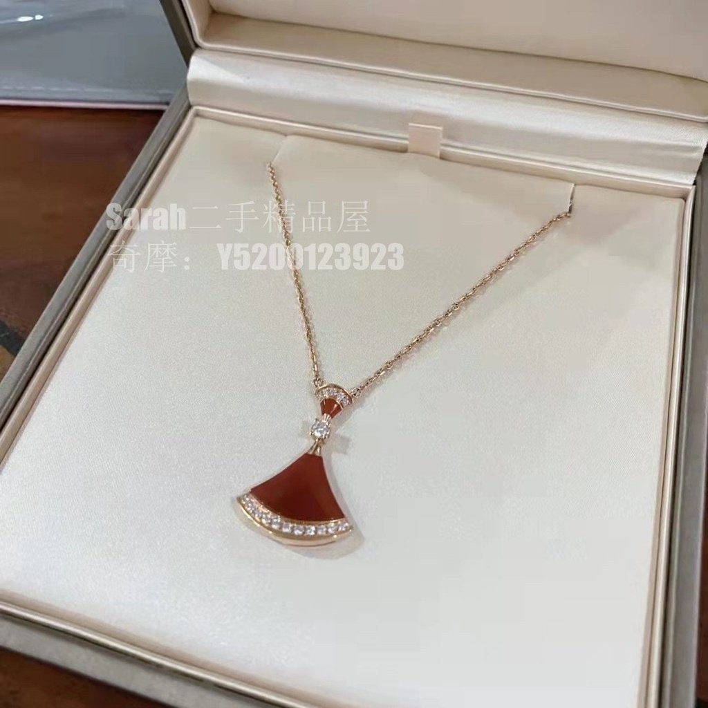 二手精品 BVLGARI 寶格麗 DIVAS'DREAM 項鏈 18K玫瑰金 紅玉髓扇子 鑽石項鍊 356437