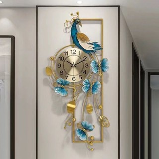 免運⚡️新中式創意家用客廳掛鐘 靜音時鐘 輕奢掛牆時鐘 現代鐘錶 藝術餐廳大氣孔雀掛鐘 居家裝飾