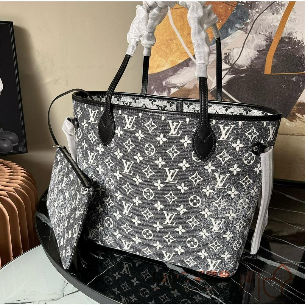 二手精品 LV 路易威登 NEVERFULL MM 手提包 子母包 單肩包 購物袋 提花單寧布 M21465