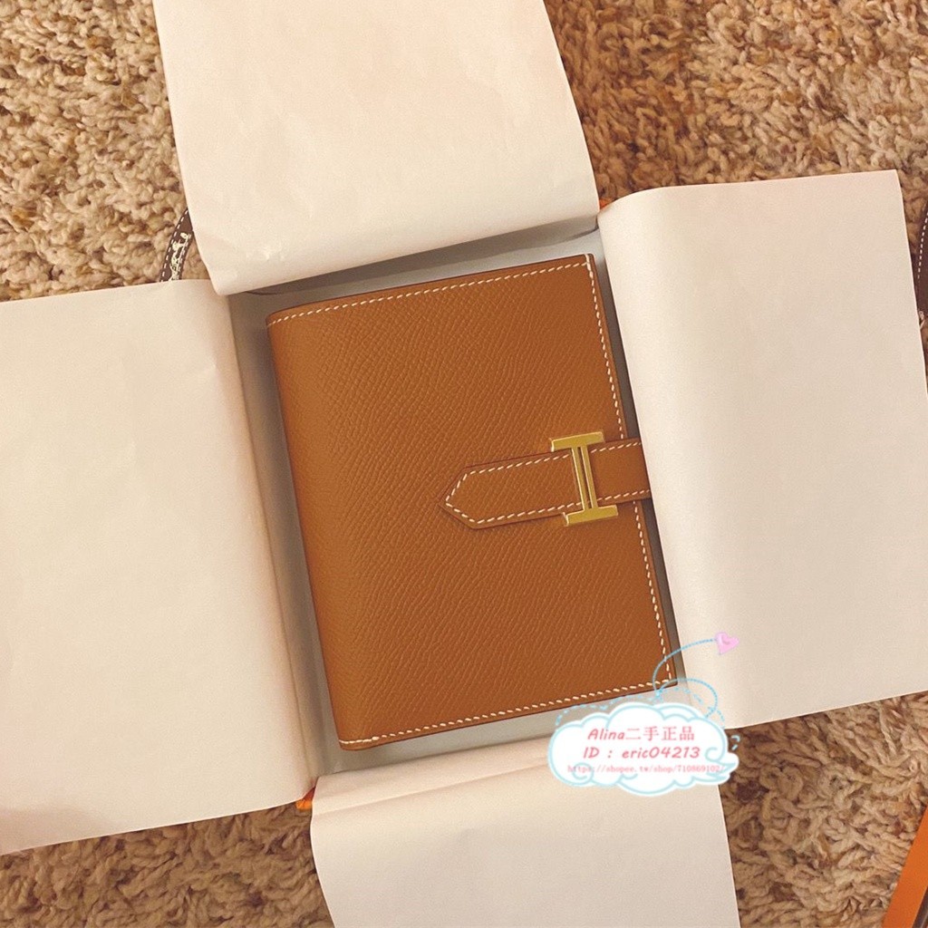 【Alina二手正品】 HERMES 愛馬仕 Bearn 棕色金扣 對折短夾 錢包 錢夾 H039790CK3P 現貨