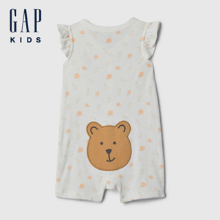 Gap 嬰兒裝 純棉小熊刺繡圓領短袖包屁衣/連身衣-米白色(427935)