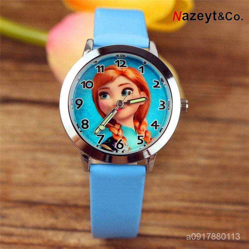 兒童手錶錶帶 通用款 🔥 動漫冰雪奇緣安娜公主兒童卡通石英手錶 夜光指針皮帶錶