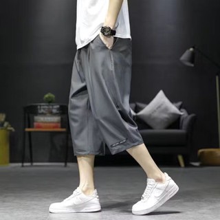 夏季薄款冰絲褲男|大尺碼40-95公斤男裝七分褲|寬鬆冰絲褲|純色外穿短褲|寬鬆闊腿褲|運動休閒褲|速乾直筒褲|韓版褲子