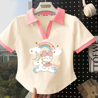 ♥Sweet Baby♥女童短袖T恤中童夏季2024新款兒童洋氣上衣女孩卡通休閒polo衫潮