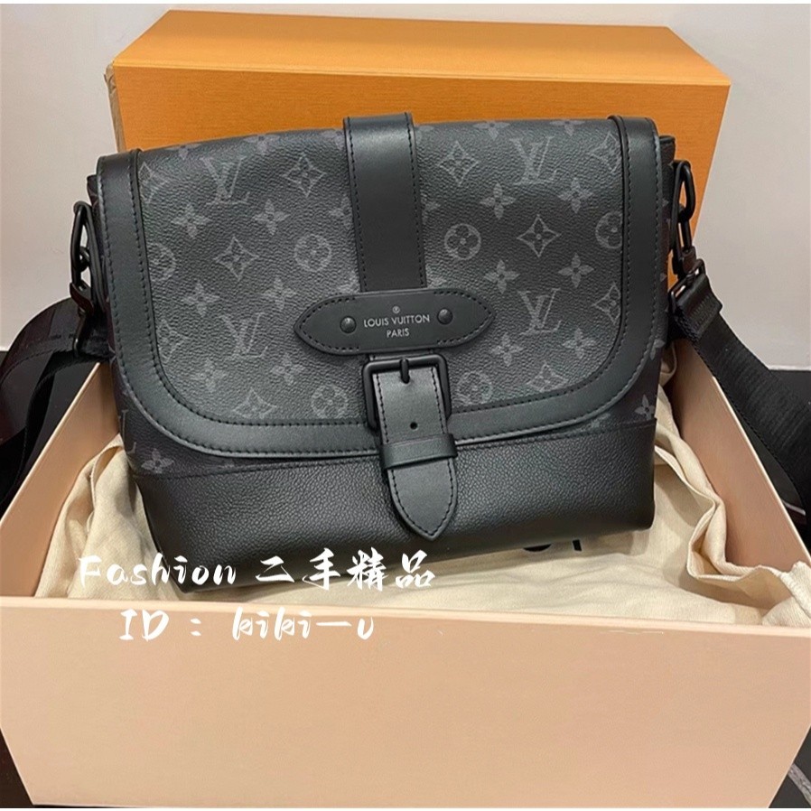 Fashion ღ二手精品 LV 路易威登M45911 SAUMUR 黑花 翻蓋 磁扣 信差包 郵差包 男士 現貨實拍