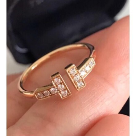 二手正品 Tiffany 蒂芙尼 18k玫瑰金 白金 黃金 TT 滿鑽 雙T 開口 戒指
