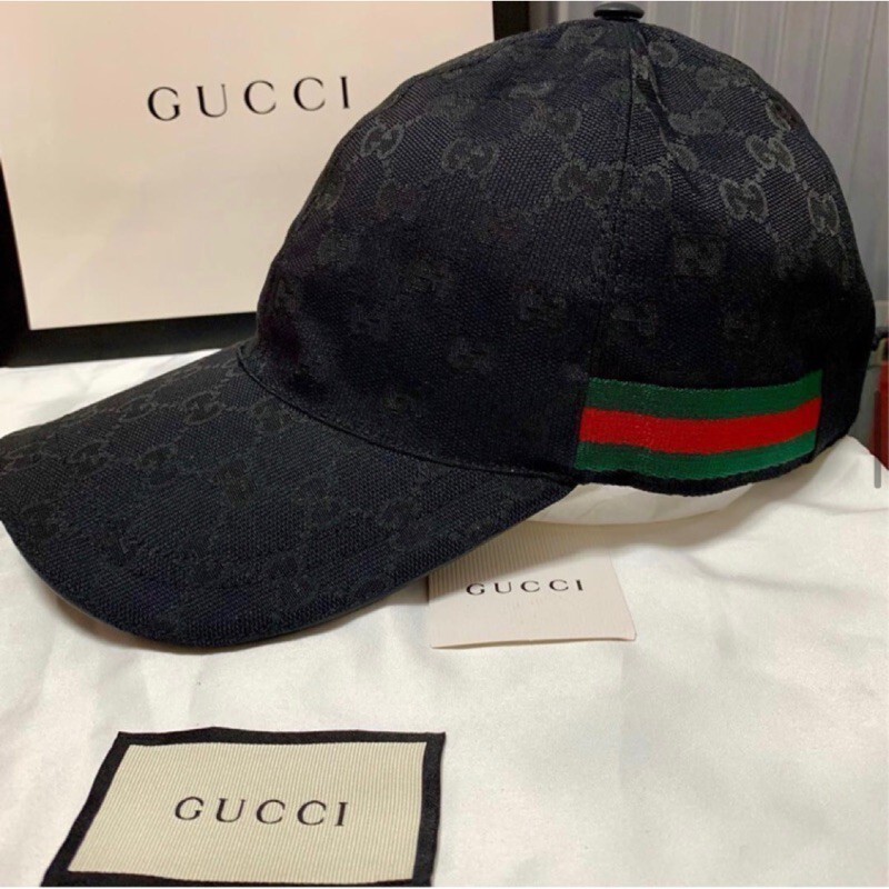 二手正品 GUCCI Original GG canvas織帶棒球帽 老帽 帽子