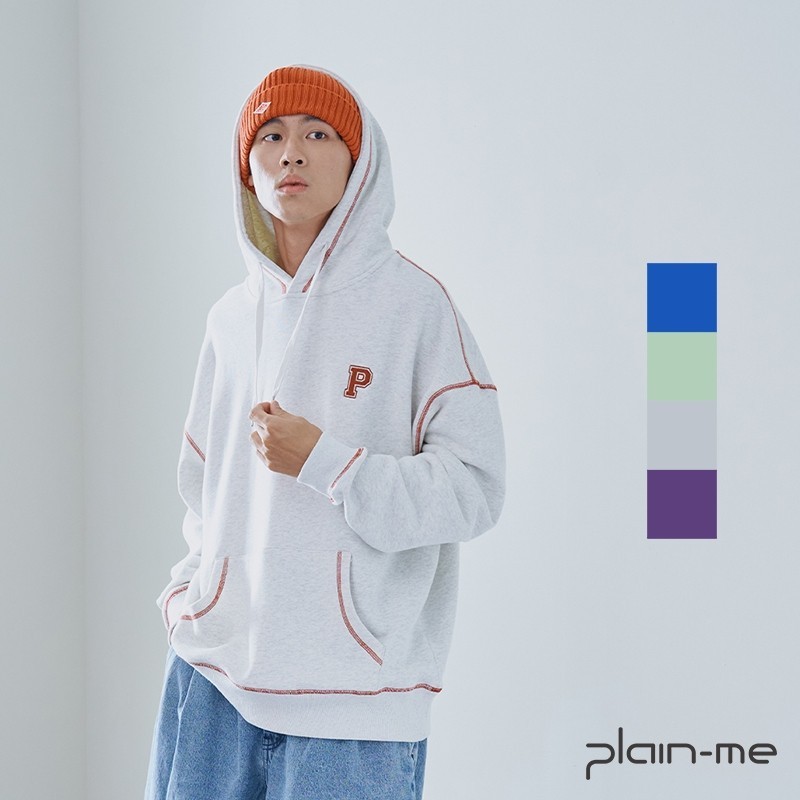 【plain-me】P-logo 撞色車線帽TEE PLN0038-232 <男女款 帽t 長袖上衣>