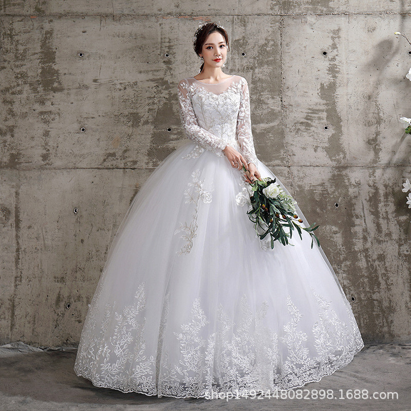 婚紗新娘袖子結婚婚紗顯瘦顯瘦大碼簡約韓式實拍