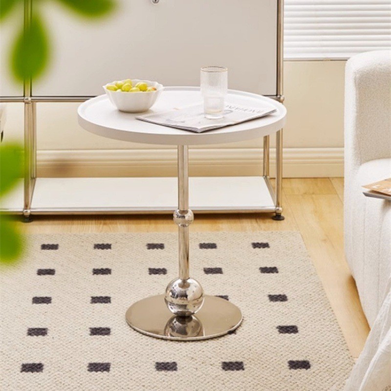 沙發邊幾網紅小桌子簡易家用創意床頭柜客廳出租屋奶油風圓形茶幾