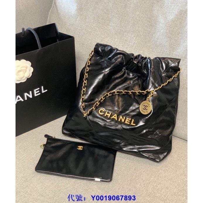 二手正品 CHANEL 新款 垃圾袋包 手提包 購物袋 字母包 黑金小號 小牛皮 金CC 鏈條包 單肩包 AS3260