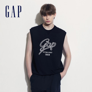 Gap 男裝 Logo圓領背心 碳素軟磨法式圈織系列-黑色(465632)