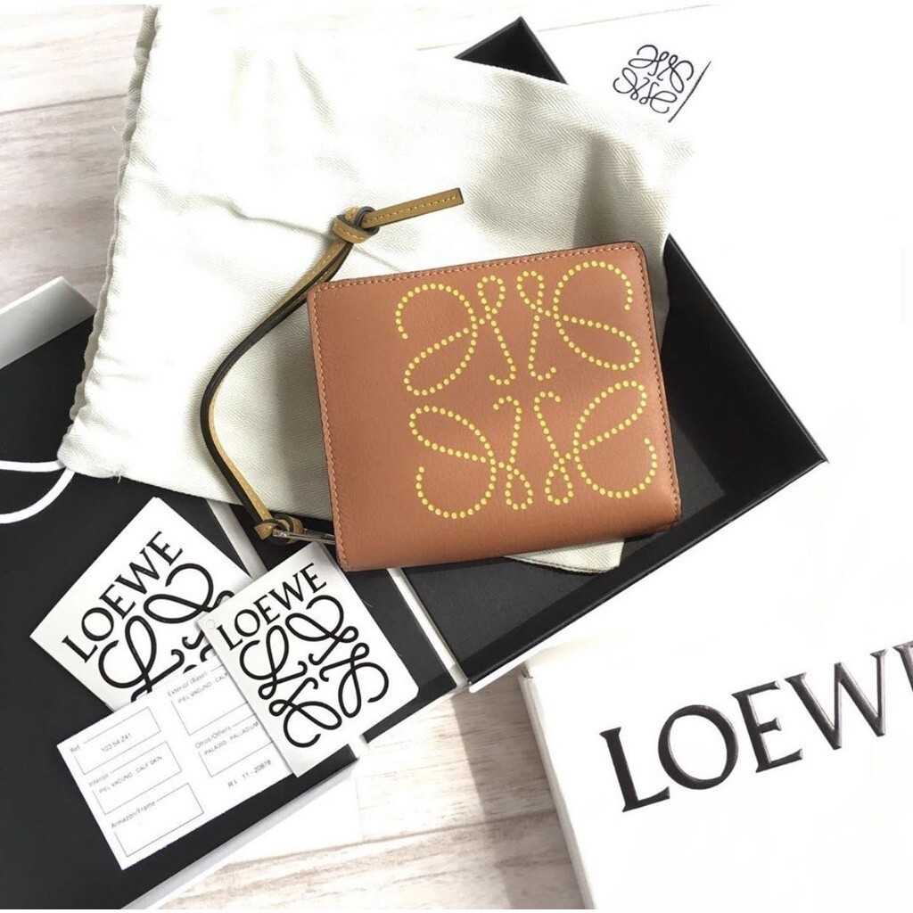 二手精品 LOEWE COMPACT WALLET LOGO 撞色 短夾 零錢包 卡包