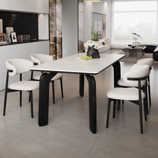 實木巖板餐桌現代簡約設計師家用大小戶型餐桌椅組合