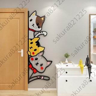 *台灣優品現貨*可愛貓咪壁貼門貼3D壓克力自粘牆貼兒童房佈置卡通壁貼家居裝飾牆貼畫